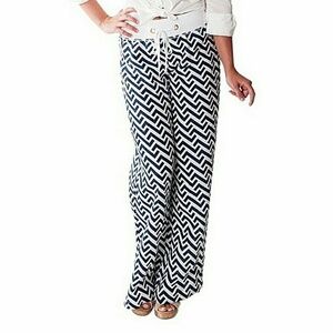 Women's Blue & White Linen Beach Pants Wide-leg Tie Waist Sizes S,M,L